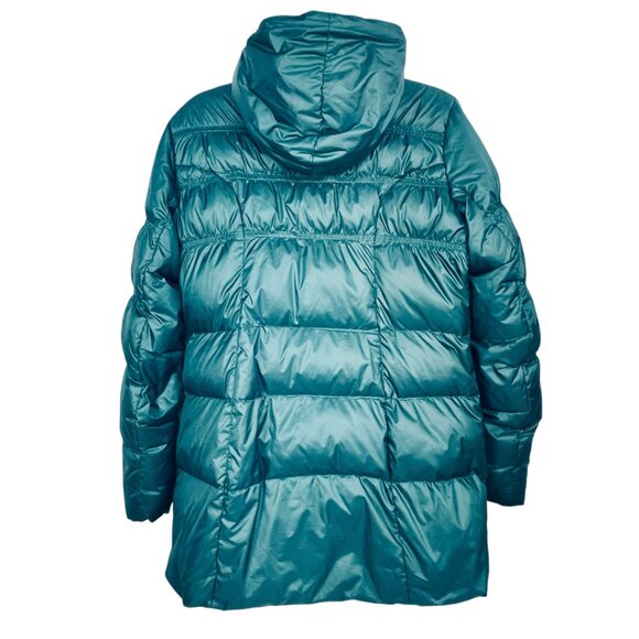 Prana Milly Down Puffer Coat Balsam Green Packable Thigh Length Hooded Womens L - Picture 3 of 15